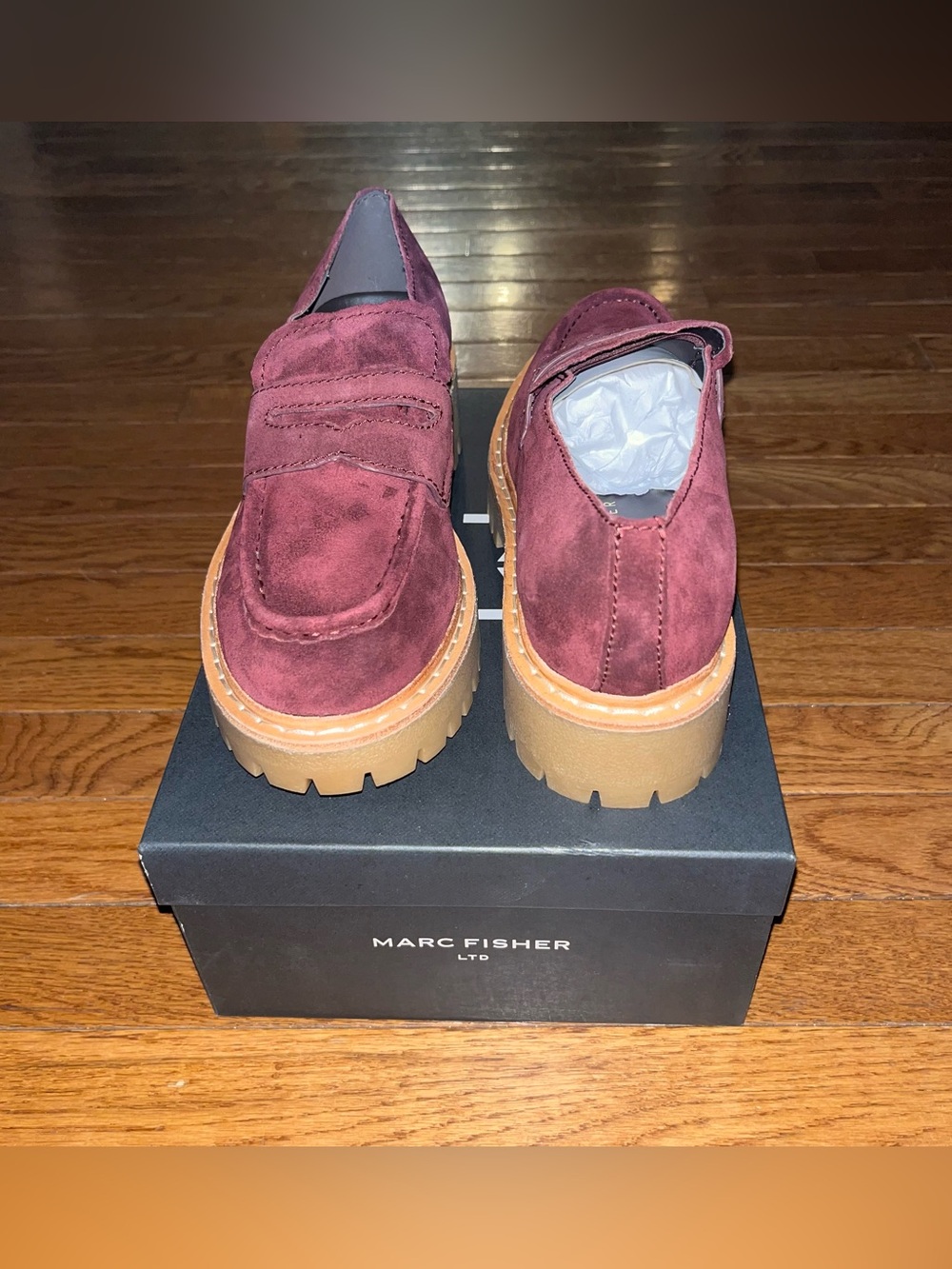 Marc Fisher LTD Norton Lug Sole Penny Loafers Dark Red Calf Hair Women’s 8 - Picture 7 of 14